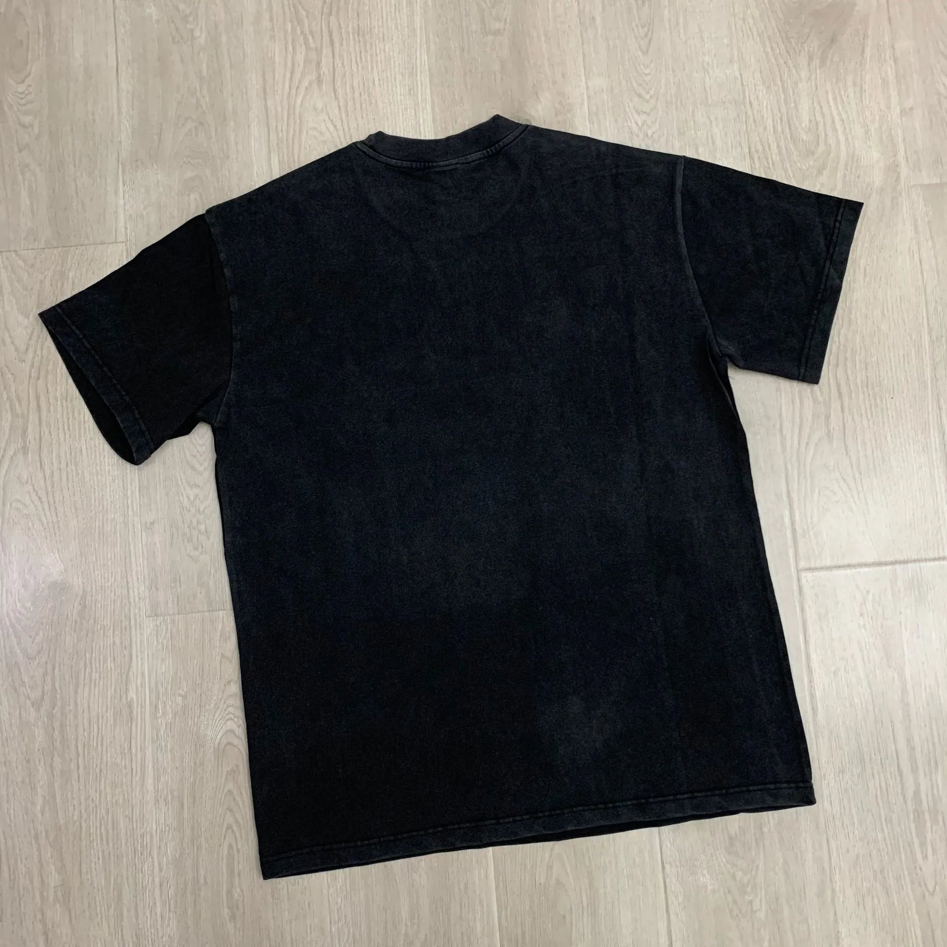 Black Washed Cotton Crewneck Short Sleeve T-Shirt