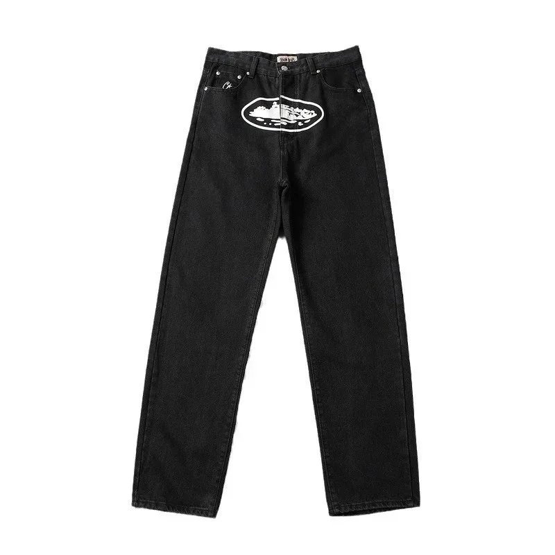 Denim Jeans Light Blue Black Straight Fit