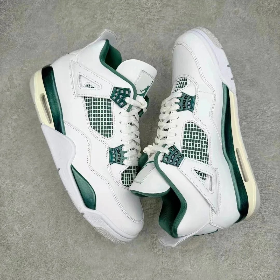 Nike Air Jordan 4 Green White Black Retro Basketball Sneakers