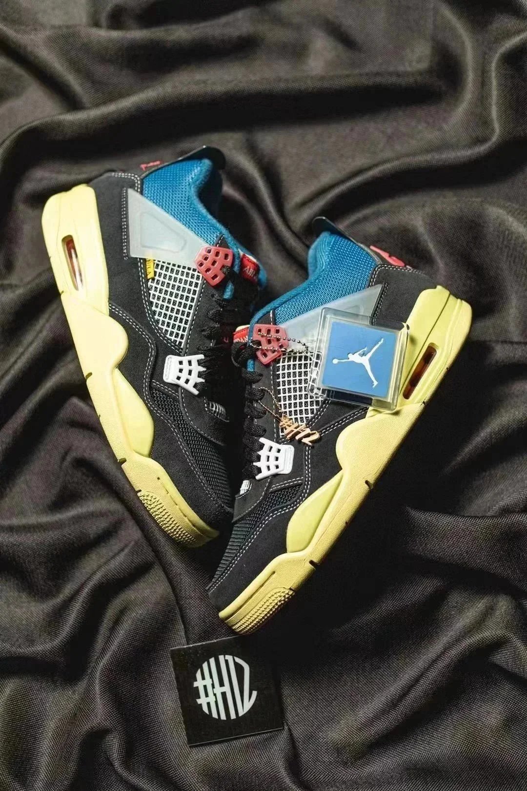 Nike Air Jordan 4 Black Blue Yellow Retro Sneakers