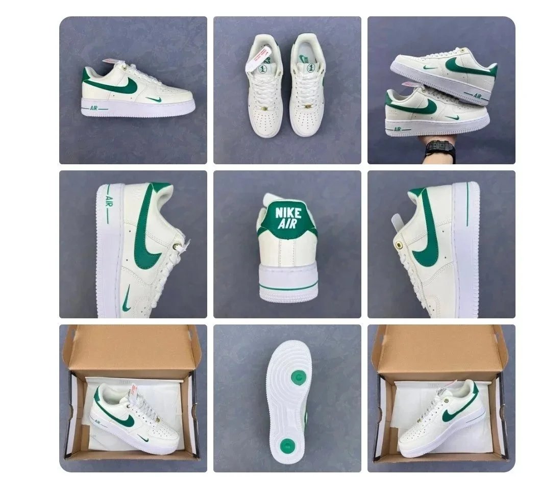 Nike Air Force 1 White Burgundy Green Olive Blue Colorblock Low Top Sneakers