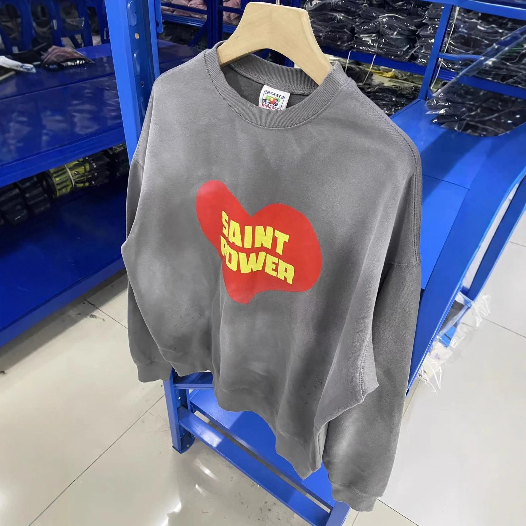 Gray Graphic Heart Print Oversized Sweatshirt