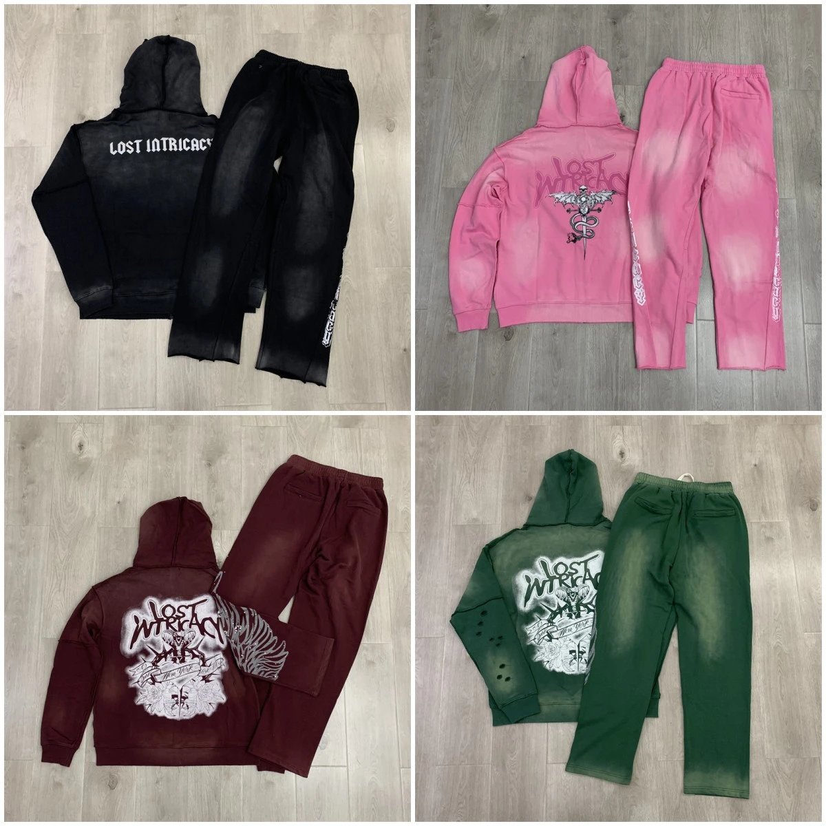 Lost Tracksuits Rhinestone Logo Distressed Zip-Up Hoodie and Jogger Set image 4