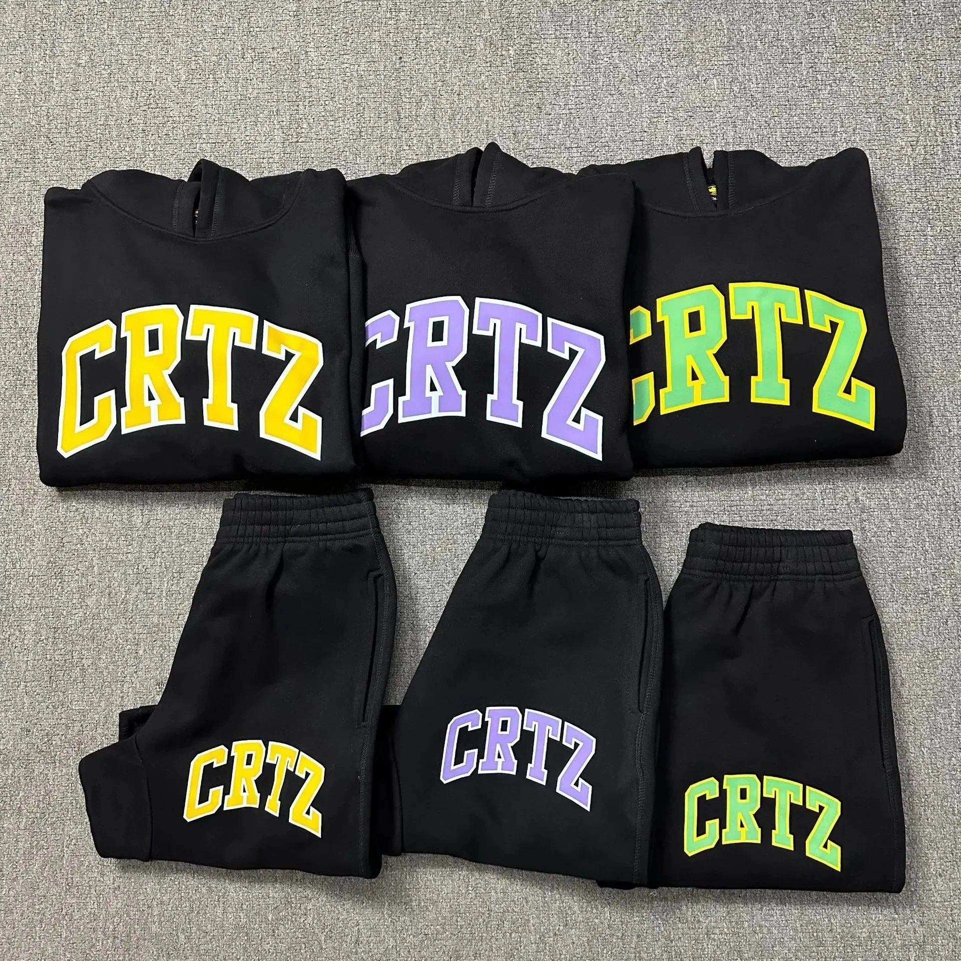 CRTZ Hoodie And Jogger Set Black Yellow Purple Green Collegiate