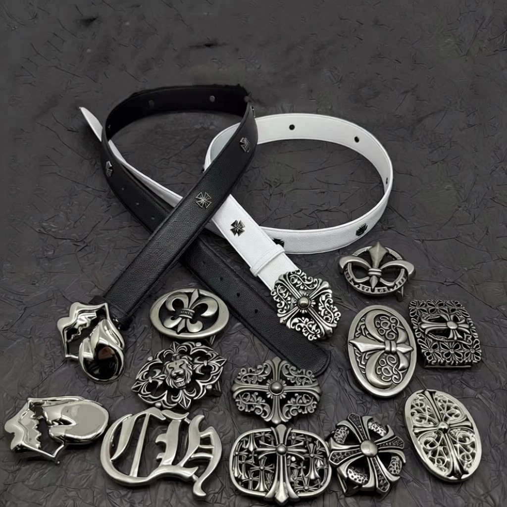 Chrome Hearts Belt Black White Leather Punk Style