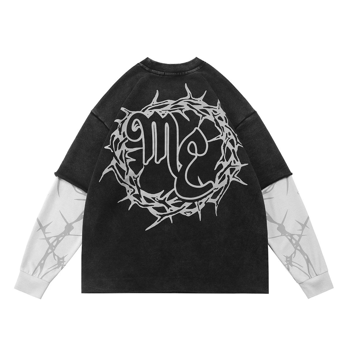 Washed Black Graphic Thorn Crown Oversized T-Shirt