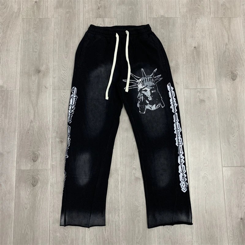 Lost Tracksuits Rhinestone Logo Distressed Zip-Up Hoodie and Jogger Set — L 121 Black