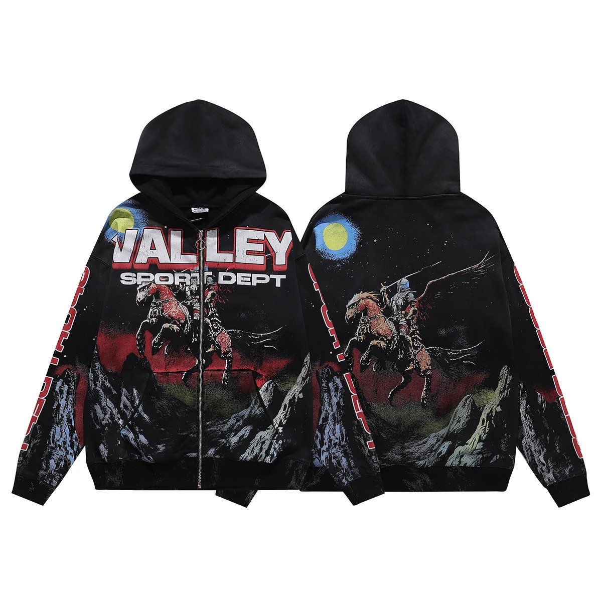 Valley Sport Dept Black Graphic Zip-Up Hoodie