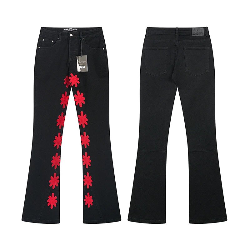 Lost Shdw Jeans Flared with flower appliqués — LS1002