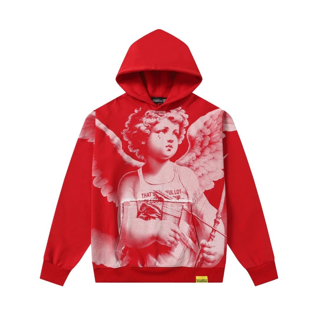 Cotton Hoodie Off White Angel Print Streetwear Sweatshirt