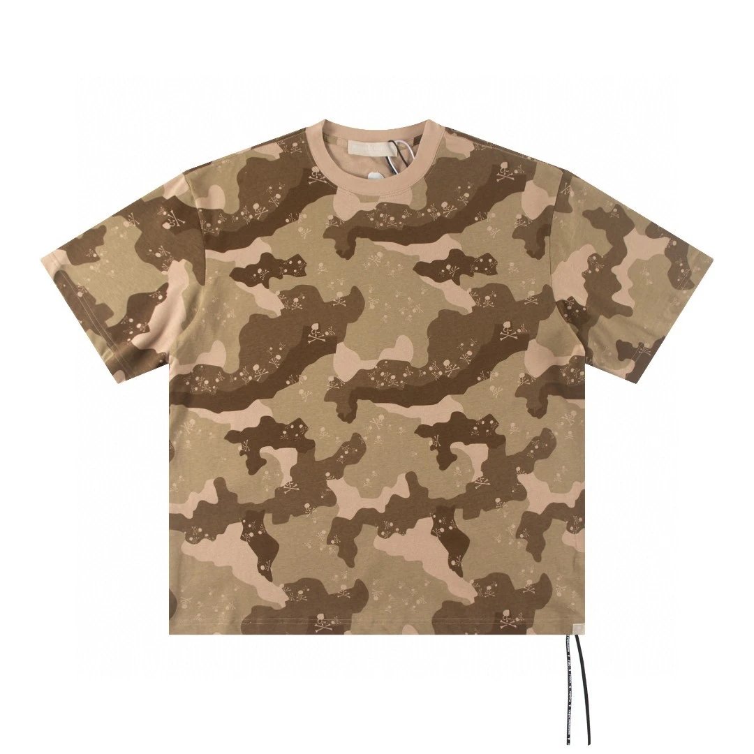 Cotton Camouflage Print Olive Green Skull Graphic T-Shirt