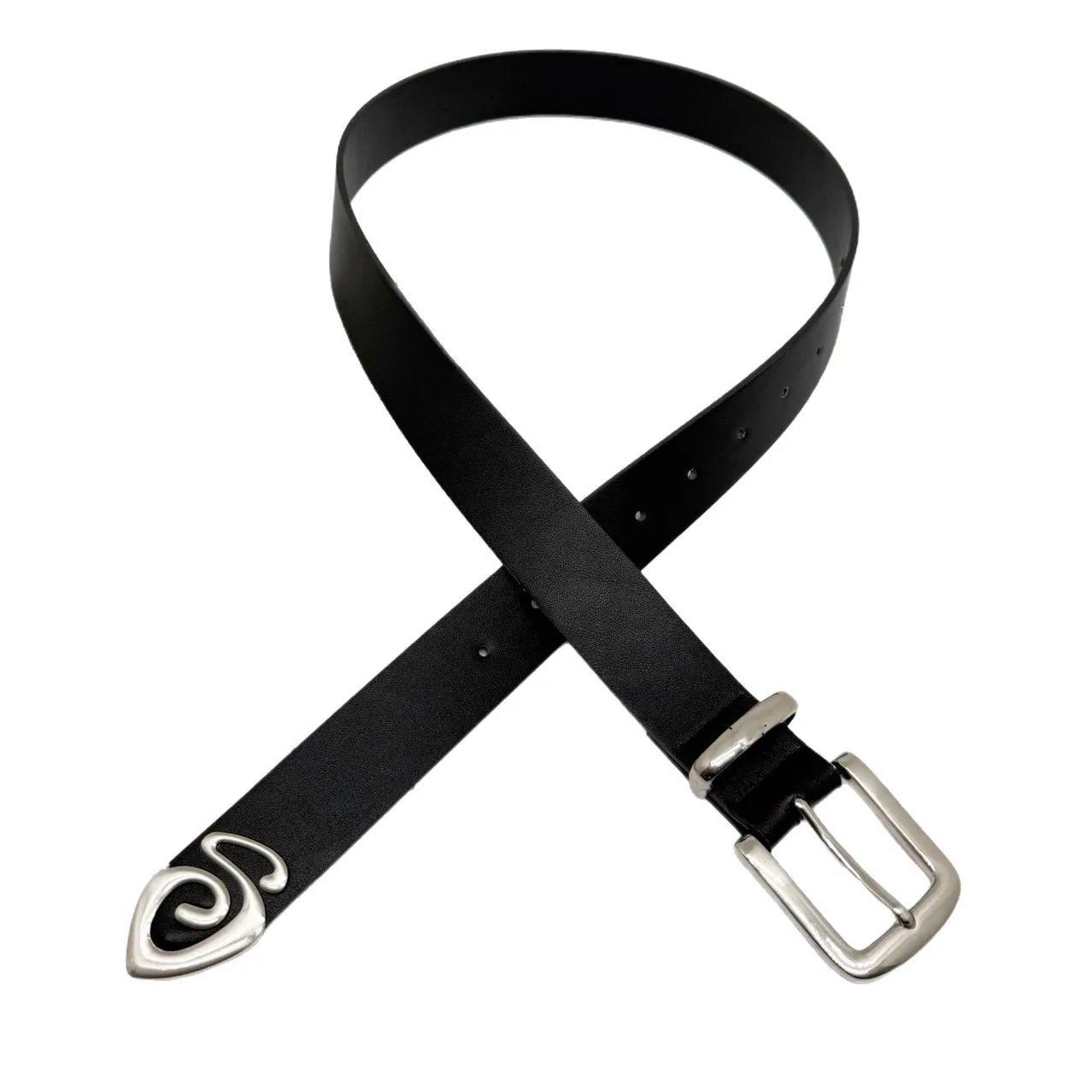 White Leather Belt with Silver Swirl Buckle Classic Style