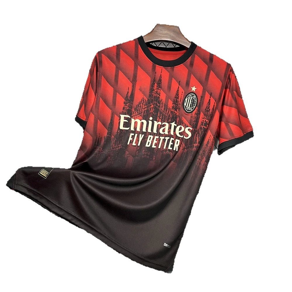 AC Milan 2023 24 Home Red Black Striped Soccer Jersey