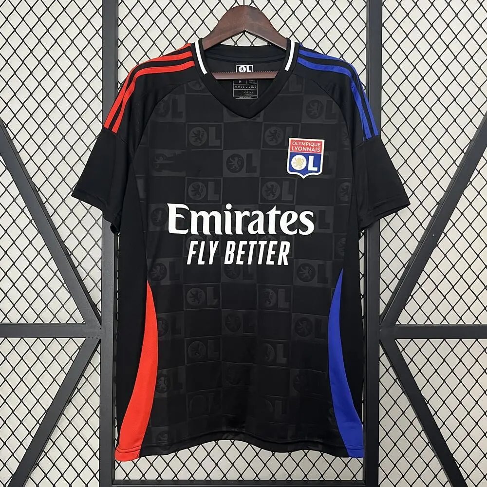 Olympique Lyonnais 2023 24 Black Red Blue Away Soccer Jersey