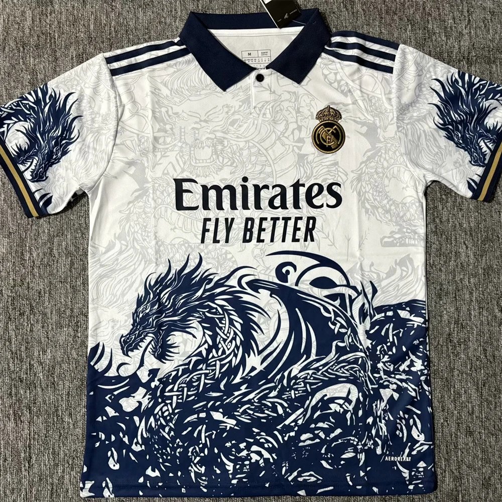 Real Madrid Soccer Jersey Black Red Rose Dragon Print Casual