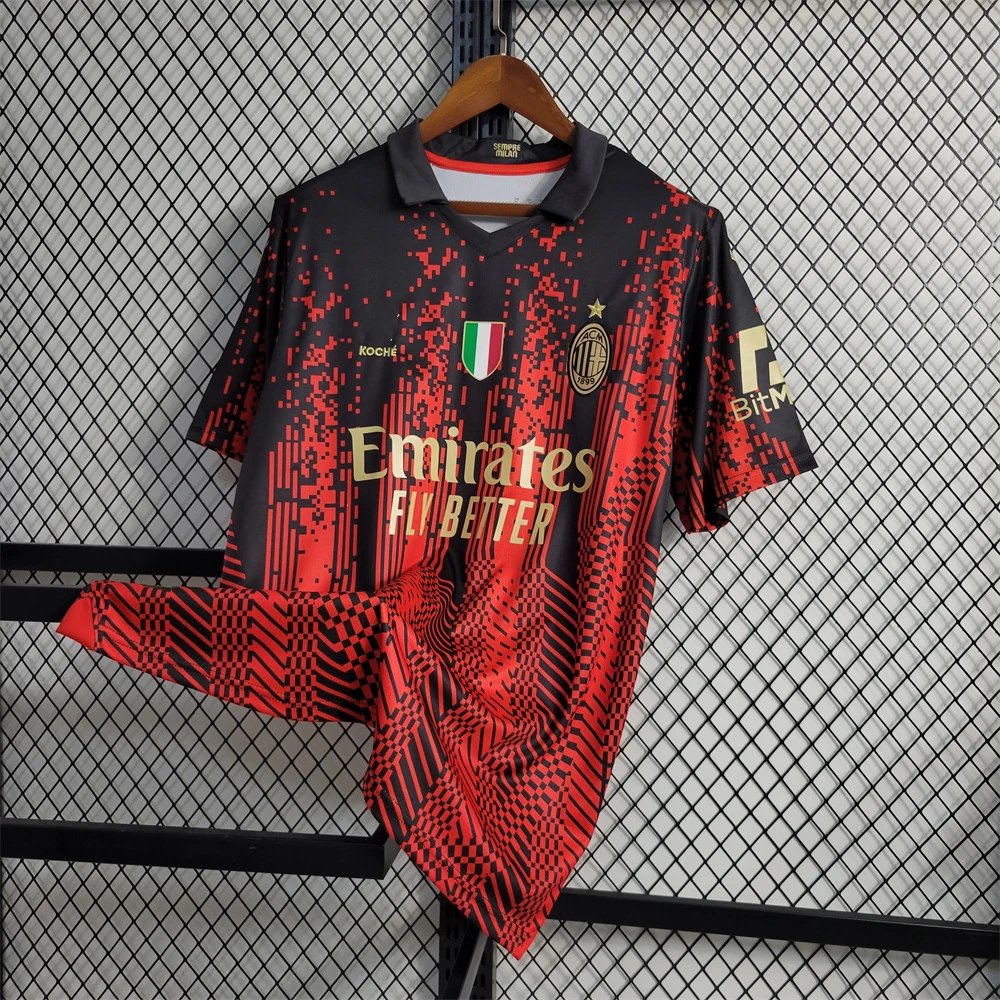 AC Milan 2023 24 Home Red Black Striped Soccer Jersey