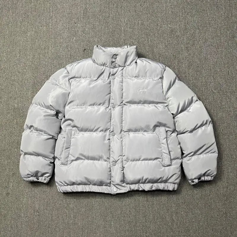 Embroidered letter down cotton jacket with stand up collar hood - correct version