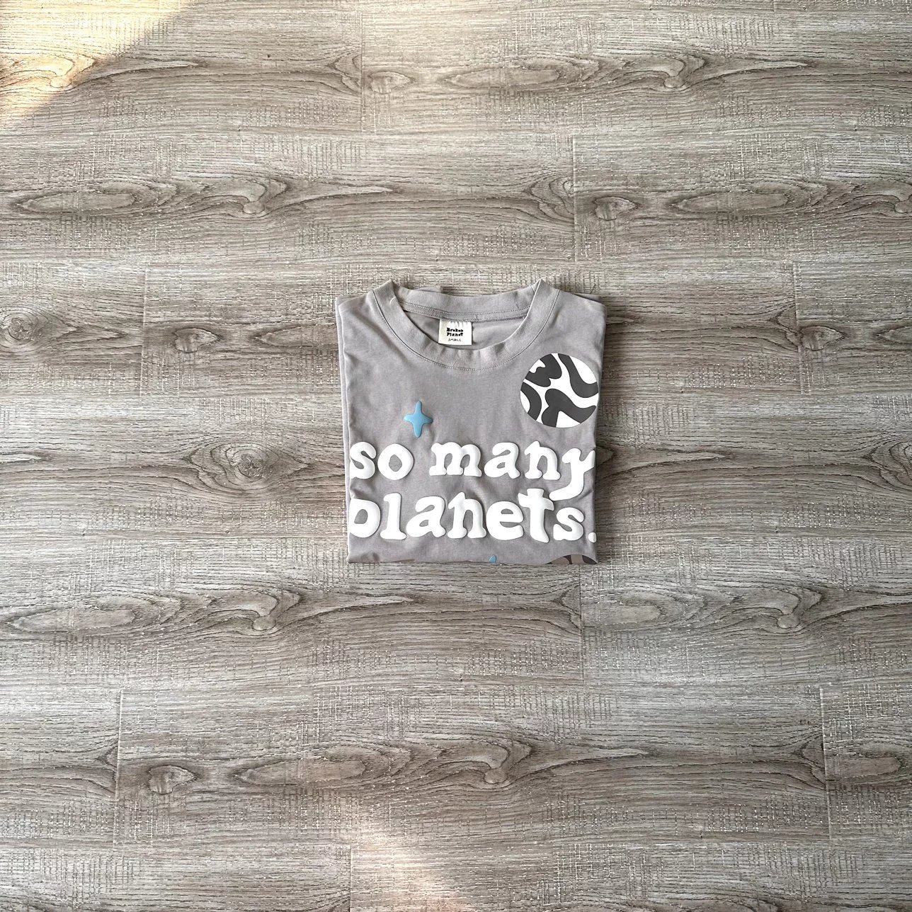 Broken Planet Grey So Many Planets Cotton T-Shirt