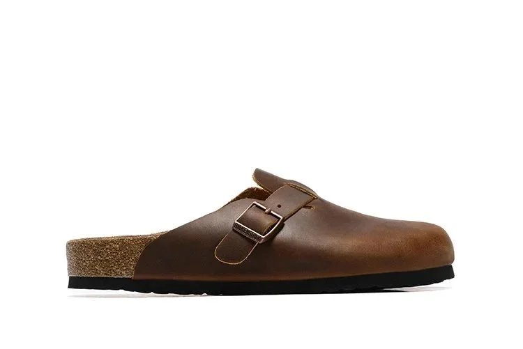 Half dragged brown shiny leather