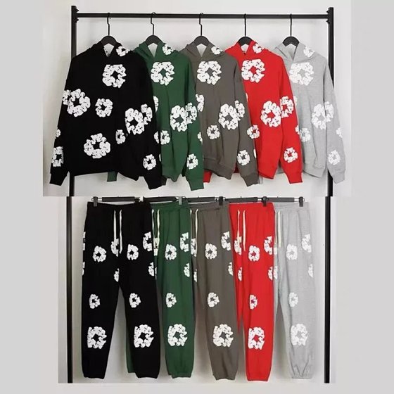 Europe and the United States DenimTears cotton foam hooded kapok printing loose suit men and women sweater casual sweat pants