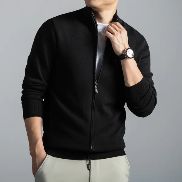 Design Knit Zip-Up Bomber Jacket Black - 1
