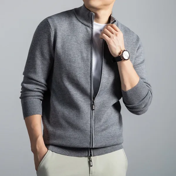 Design Zip-Up Knit Jacket Gray Sweater - 1