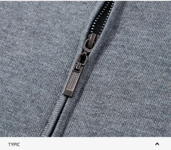 Navy Blue Zip-Up Knit Jacket with Ribbed Cuffs and Collar - 26