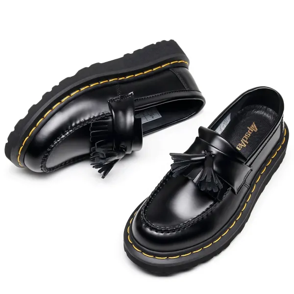 Apsda Tassel Loafers Black with Yellow Stitching Casual Shoes - 1