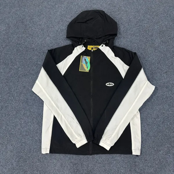 LiteWork Windbreaker Black and White Color-Block Hooded Jacket - 1