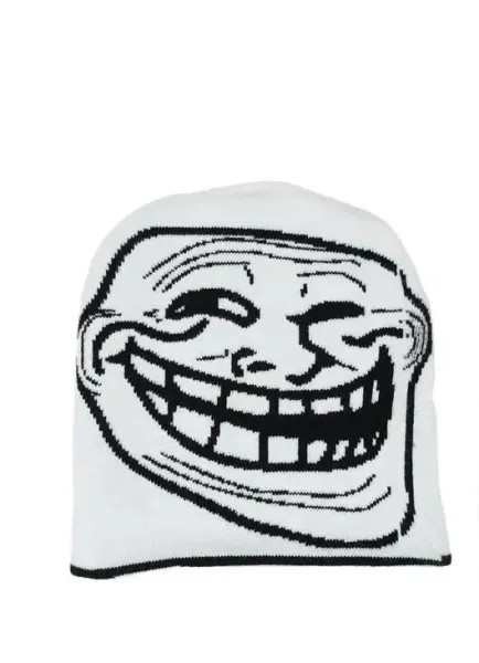 Troll Face Beanie White Knit Hat - 1