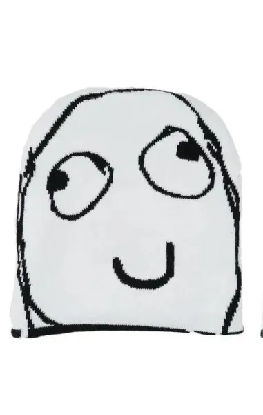 Design Meme Beanie White Knit Hat - 1