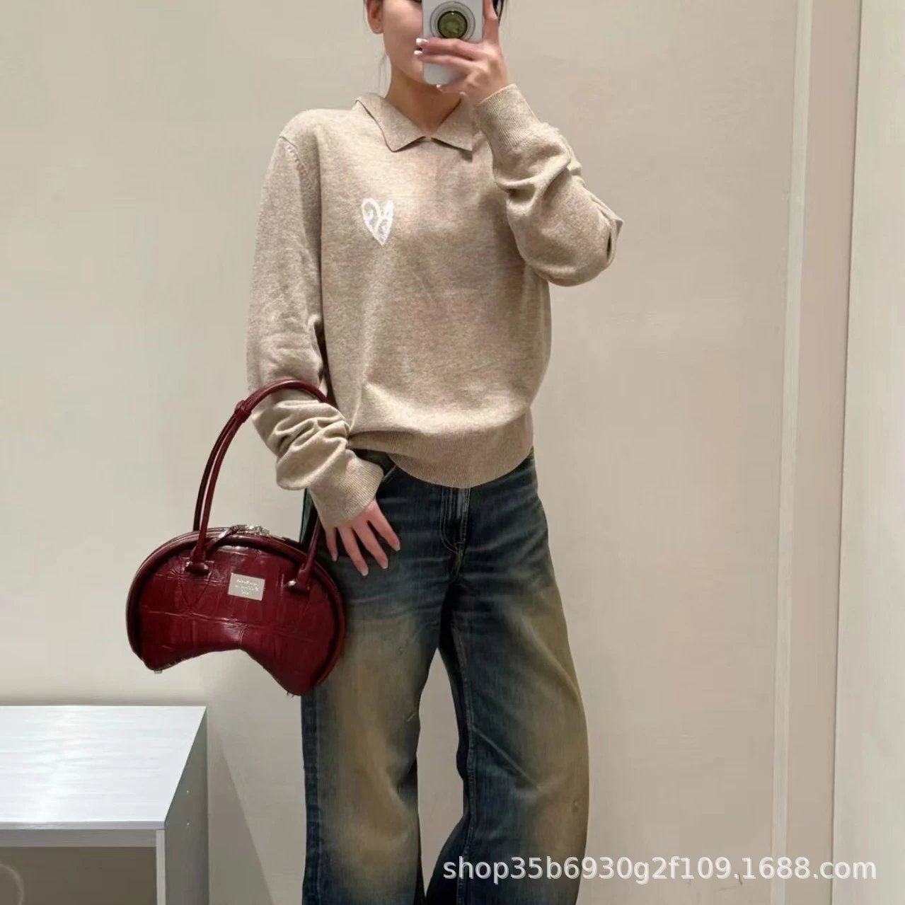 Play Comme des Garçons Heart Logo Cropped Knit Sweater Gray - 4