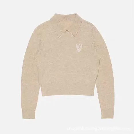Play Comme des Garçons Heart Logo Cropped Knit Sweater Gray - 6