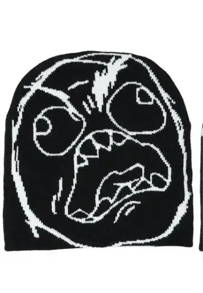 Rage Face Beanie Black Knit Hat - 1