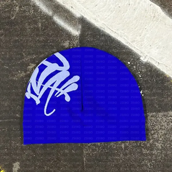 Design Graffiti-Print Royal Blue Beanie - 1
