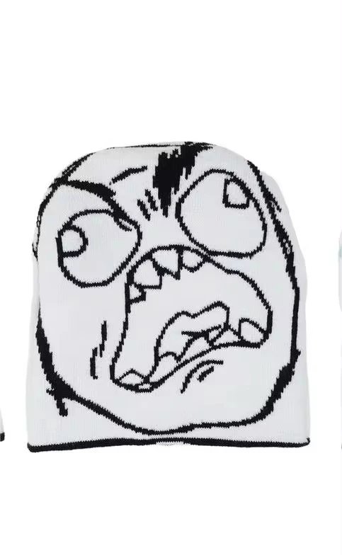 Rage Face Beanie White Knit Hat - 1