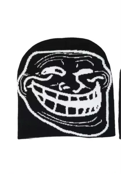 Troll Face Beanie Black Knit Hat - 1