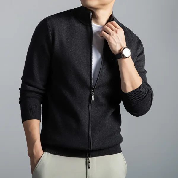 Design Knit Zip-Up Jacket Black - 1