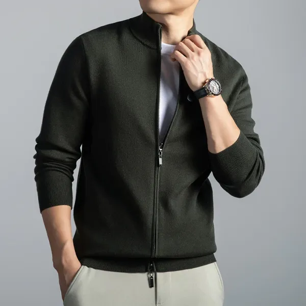 Design Zip-Up Knit Sweater Jacket in Army Green - 1