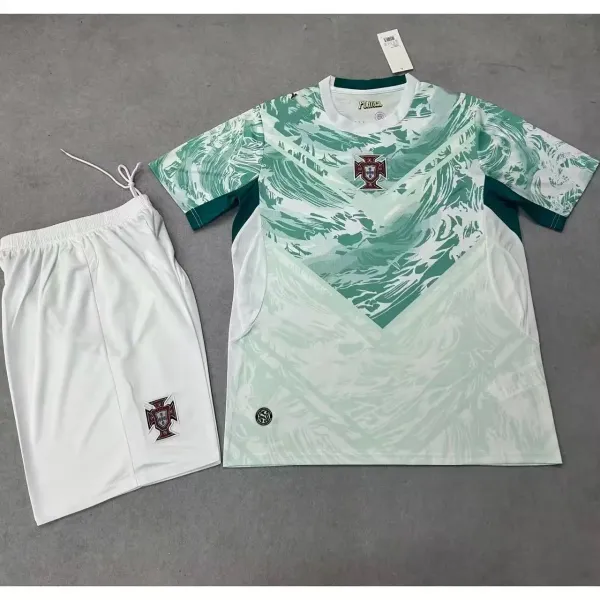Portugal National Team 2024 Away Kit Green Wave Print Jersey and Shorts Sets - 1