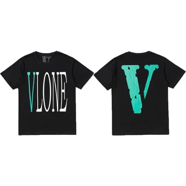 Vlone V Logo Distressed Teal Black T-Shirt - 1
