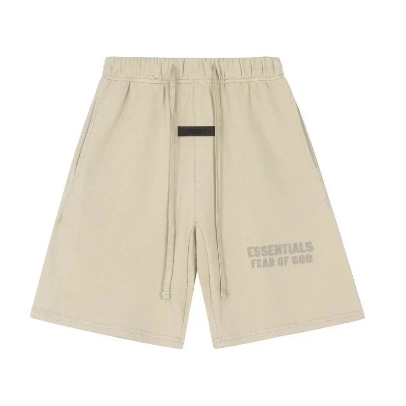 Fear of God Shorts ESSENTIALS Logo Drawstring Sweat — 2411 Light Khaki (Silicone Letters) *Top Quality