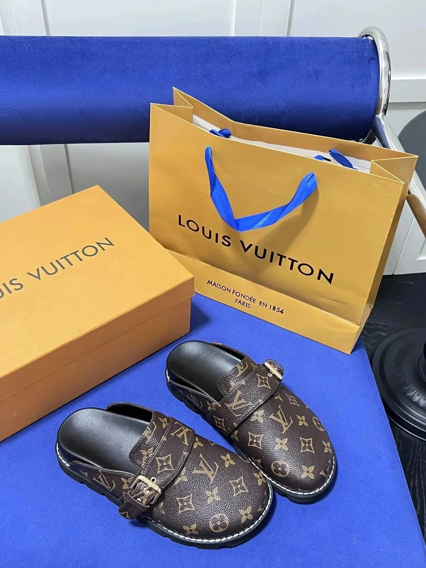 Louis Vuitton Monogram Mule Loafers Brown Leather Slippers