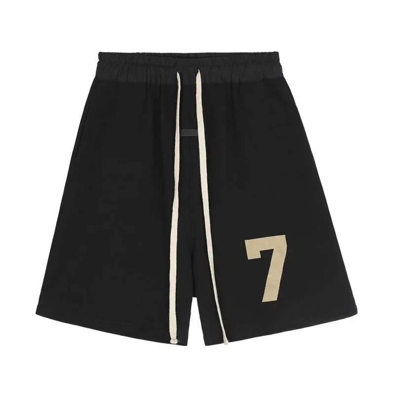Black Cotton Shorts with Gold Number 7 Design Black