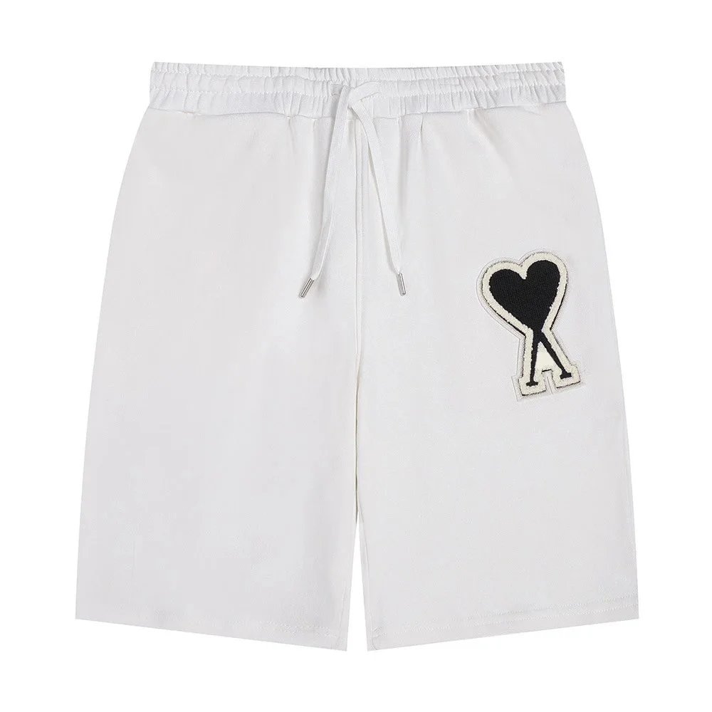 AMI AM Deconstructed Heart Logo White Shorts White