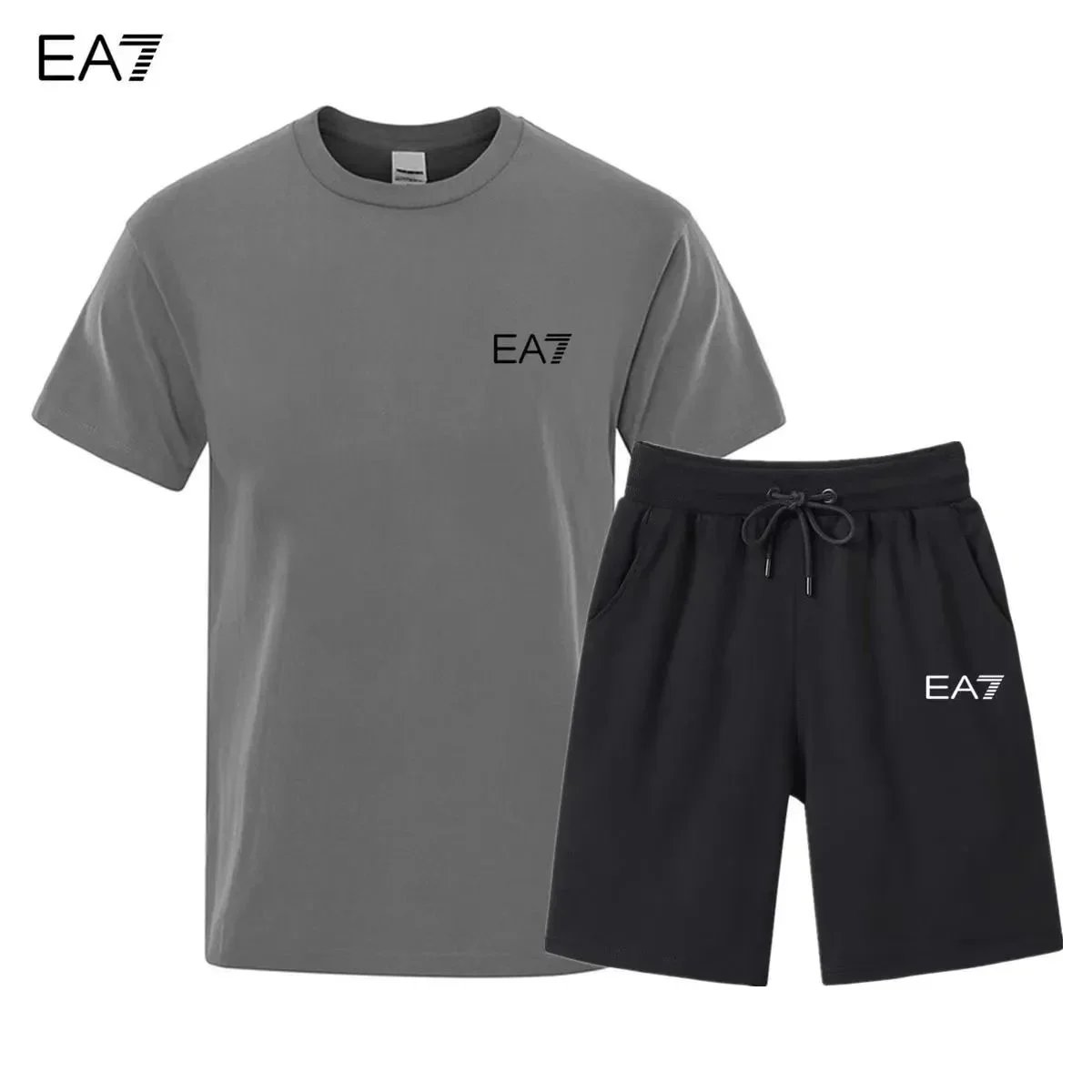 EA7 EA7 Men's Grey and Black Tracksuit Set Grey