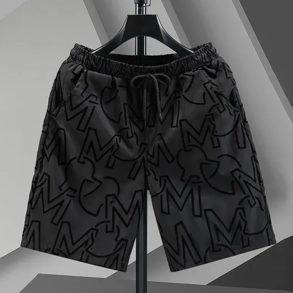 MMY Monogram Print Black Drawstring Shorts - 1