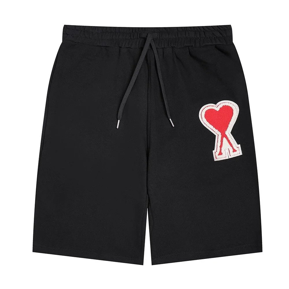 AMI Paris Shorts de Coeur logo drawstring — Black-Red-A13#