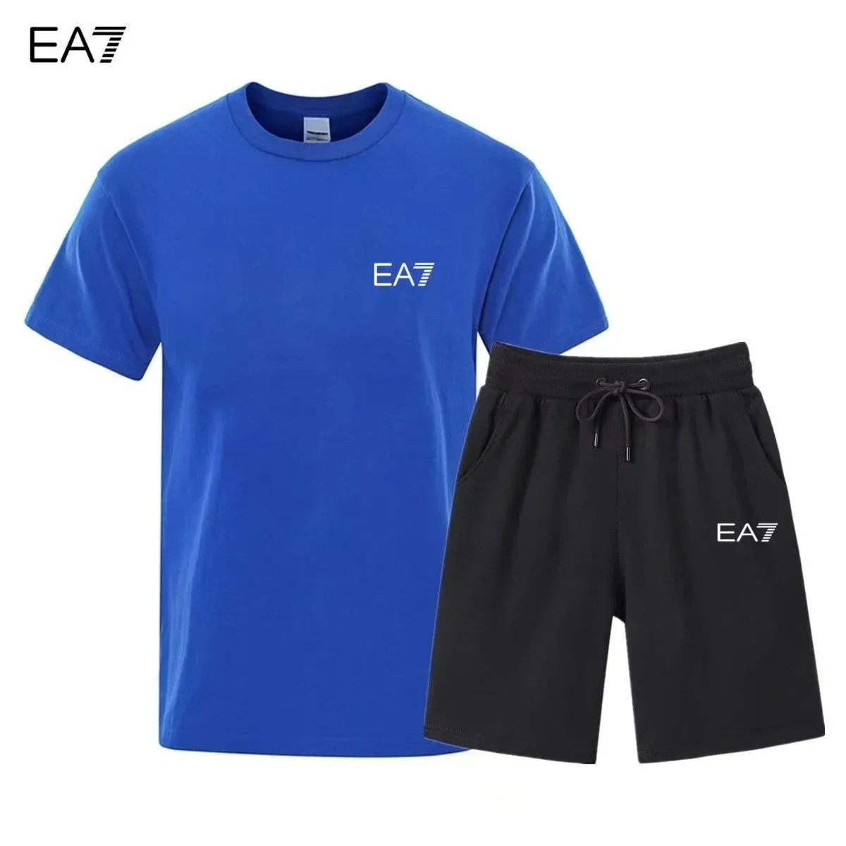 EA7 EA7 Men's Blue and Black Co-ord Set with Logo Detail Blue