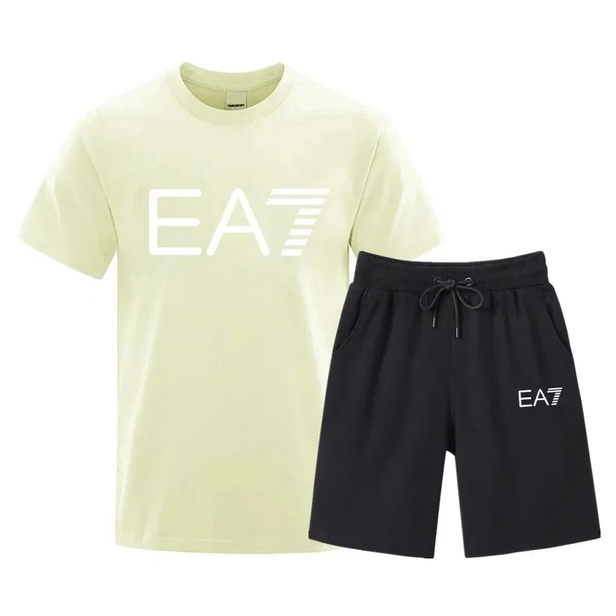 EA7 EA7 Yellow and Black Summer Tracksuit Set Beige